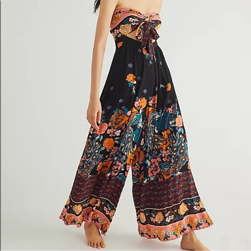 Free people Bali birds of paradise black jumpsuit